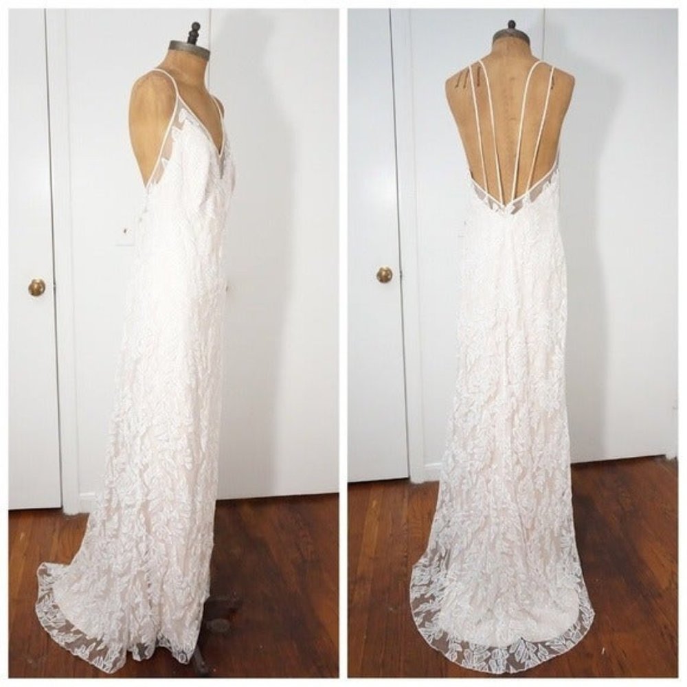 🆕TADASHI SHOJI Lace Leaf Mermaid Applique Tulle - Picture 4 of 7